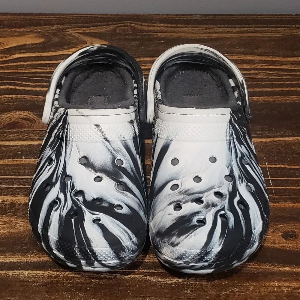 Crocs Classic Lined Clog Black White Marble Tie Dye Men's Size 8